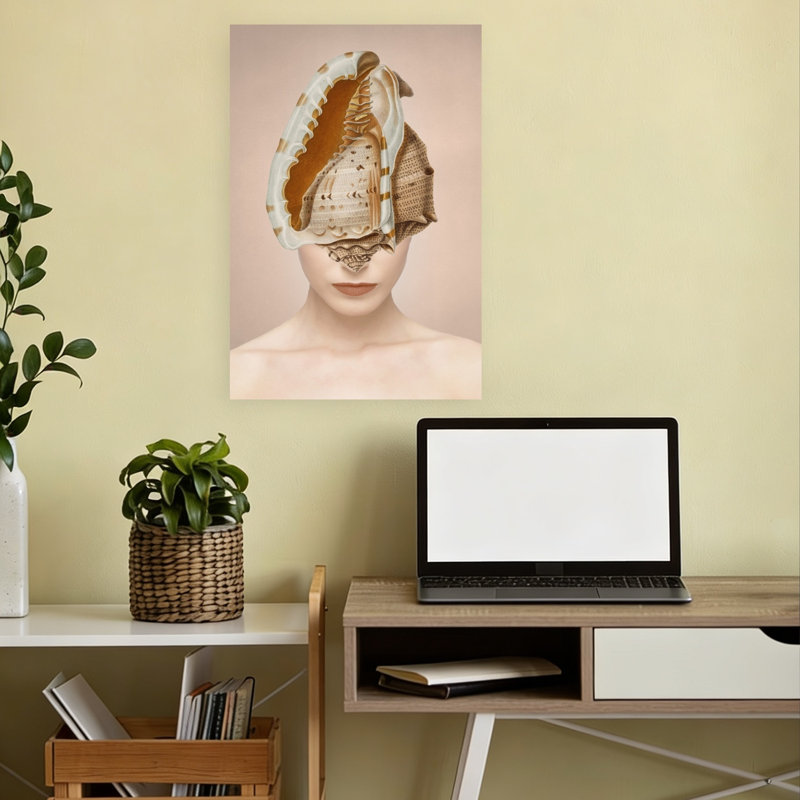 Seashell Woman Elegant Organic Surreal Portrait Landscape Wall Art Print 1 Piece Wrapped Canvas Wall Art