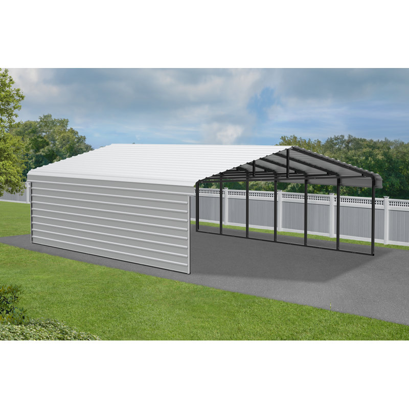 20 ft x 29 ft Eggshell Steel Carport with Black Frame