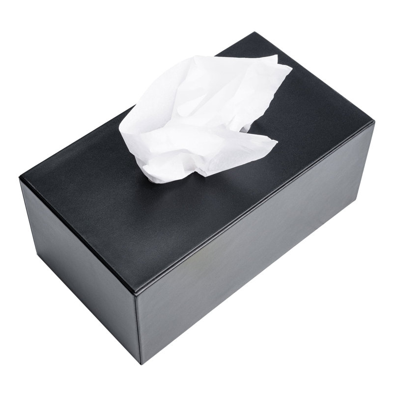 Black Genuine Leather Rectangular Tissue Box Cover