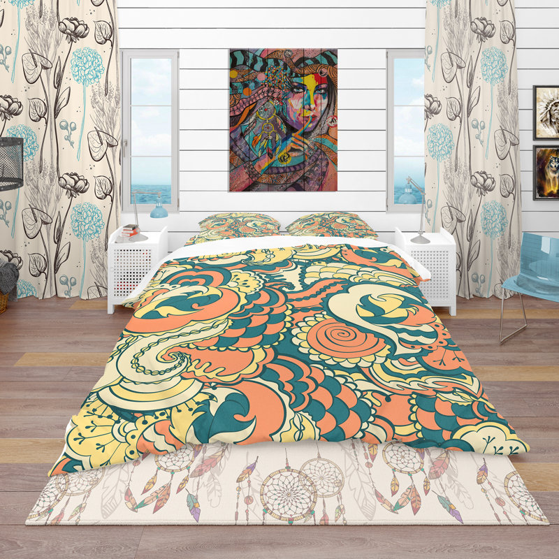 Floral Pattern Background - Bohemian Abstract Duvet Cover Set - Microfiber Polyester, Twin Duvet Cover + 1 Sham
