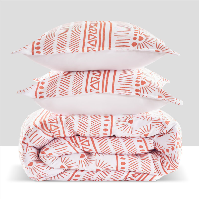 Terracotta Boho Geometric Queen Duvet Cover Set