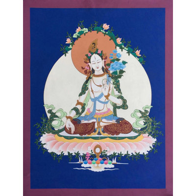 White Tara Thangka (Brocadeless Thangka) | Gouache And Acrylic Colors On Cotton Canvas