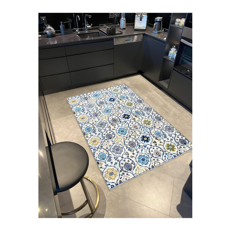 Tapis décoratif multicolore à motif floral multicolore lavable à la machine, Rectangle 3 pi 3 po x 4 pi 11 po