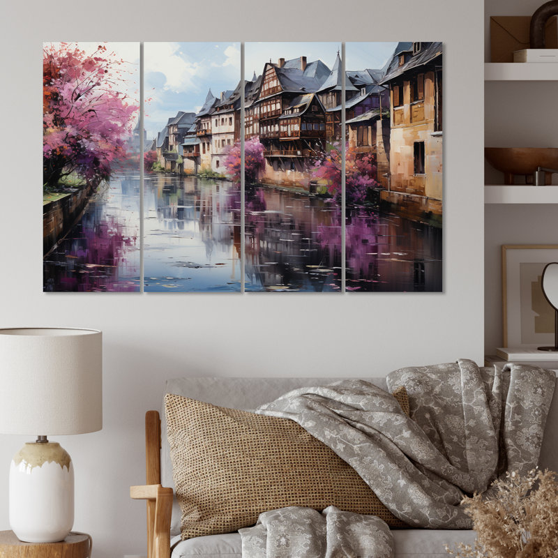 «French Canal In Strasbourg II», reproduction sur toile - 4 panneaux