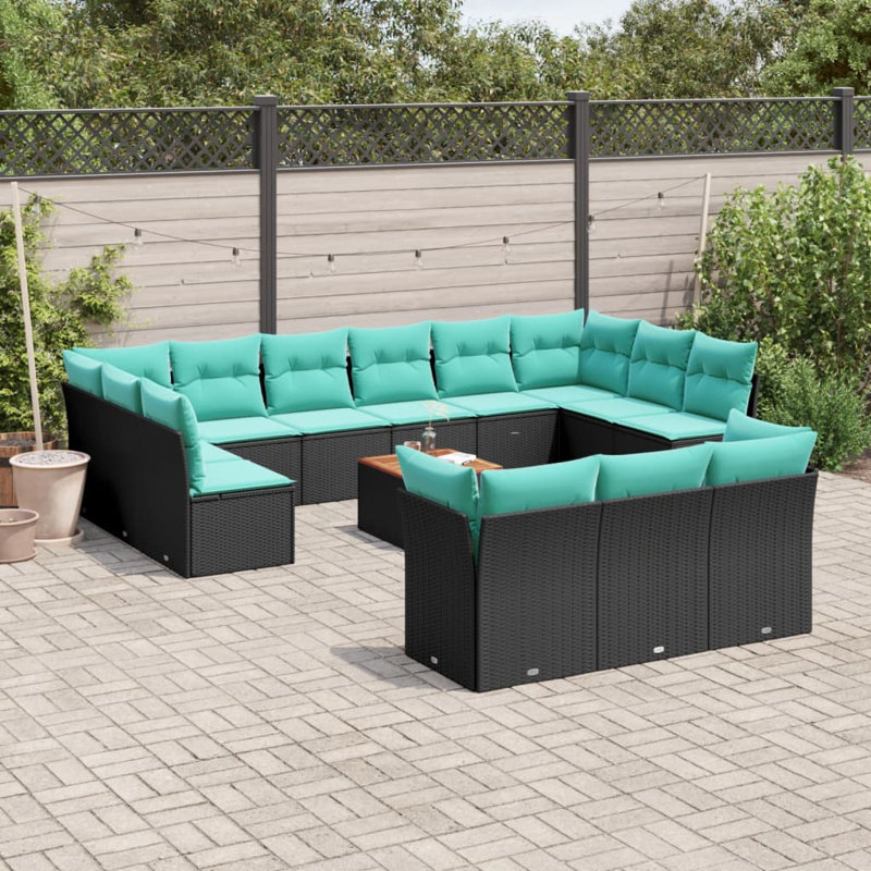  14 Piece Patio Sofa Set With Cushions Black Poly Rattan