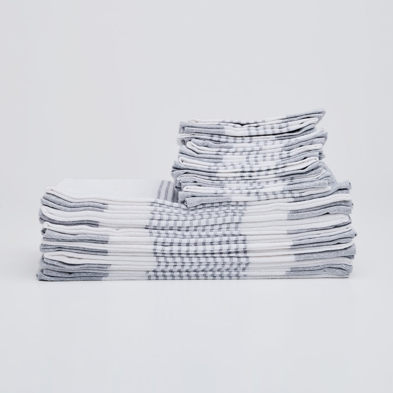 Savannah Cotton Rich 24pc Kitchen Towel Set In Light Grey, Gray