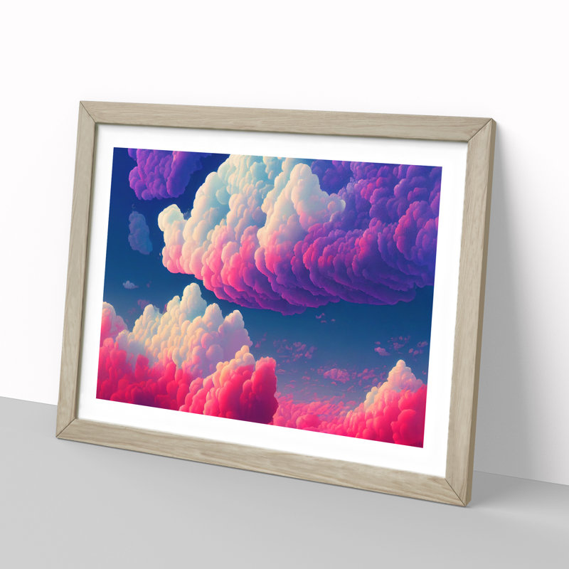 Fluffy Clouds - Single Picture Frame Print, 46cm H x 64cm W x 2cm D, Oak