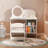 Kids Vanity Table With Mirror And Chair, Wooden Children's Dressing Makeup Desk With Storage Shelves, Study And Activity Table For Girls And Boys, Playroom Bedroom Furniture - White