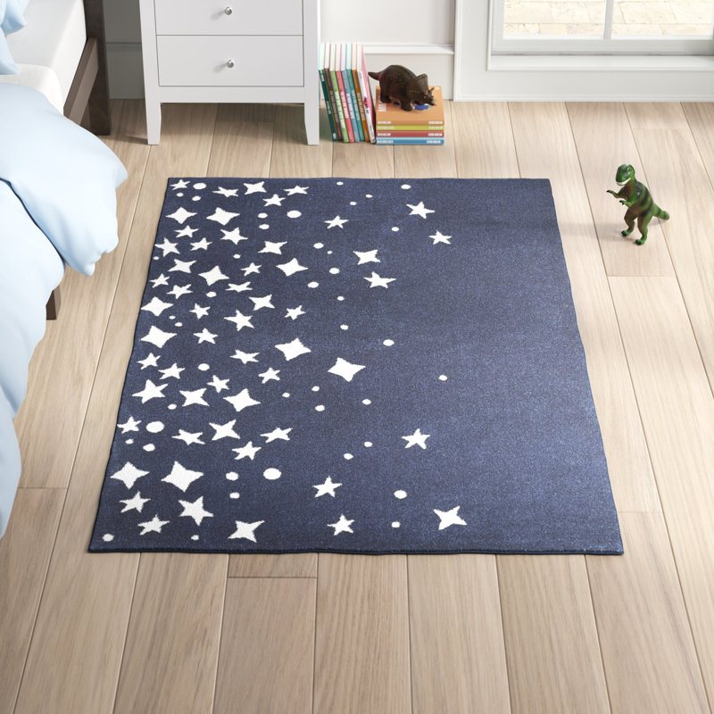 Gile Power Loomed Indoor/Outdoor Area Rug , Rectangle 5'3" x 7', White/Navy