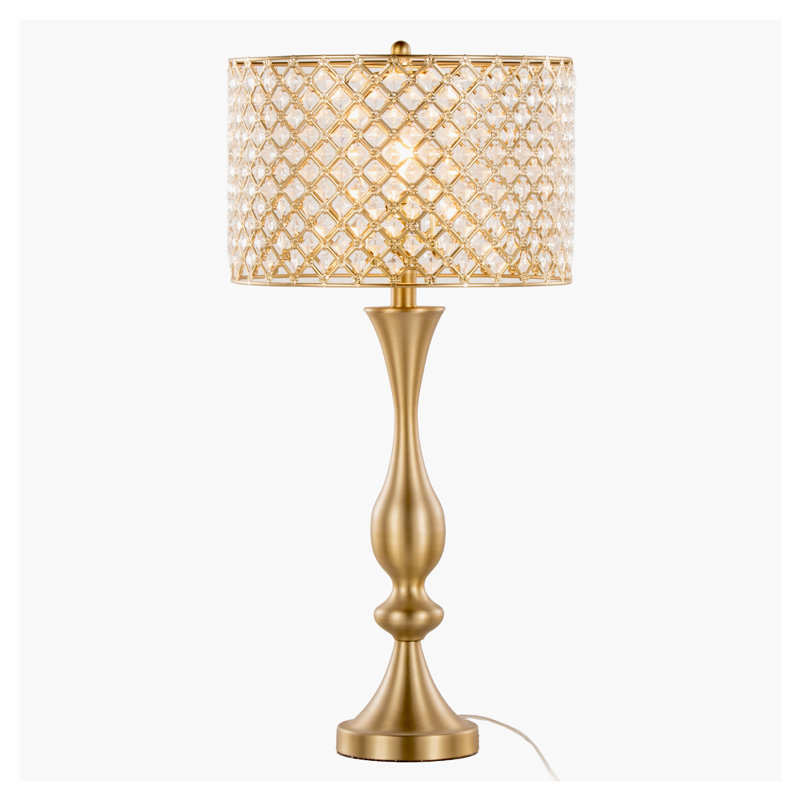 lampe de table 1 pièce topaz en métal doré cristal clair et abat-jour en métal 27 po