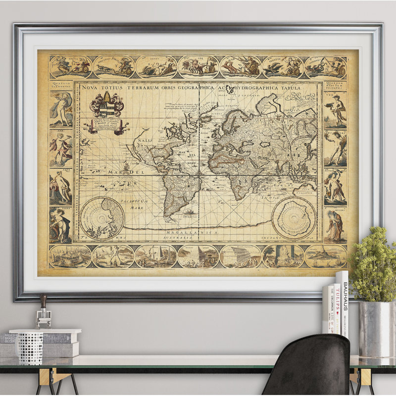 « rétro world map viiii antique », impression, Argent, H 31 po x l 43 po x P 1,5 po