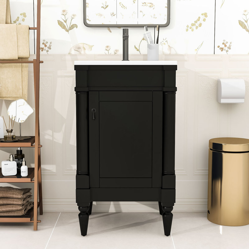 Modern Rustic Freestanding Single Bathroom Vanity with Ceramic Sink and Ample Storage, Black