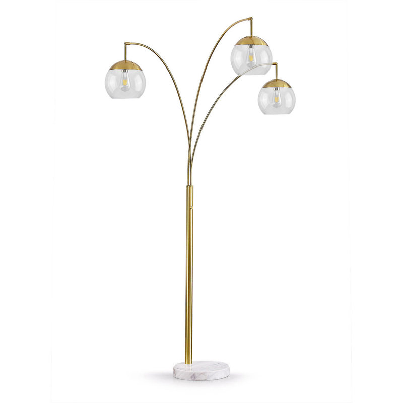 Eddo 84'' Arched Floor Lamp, Brushed Brass, Clear
