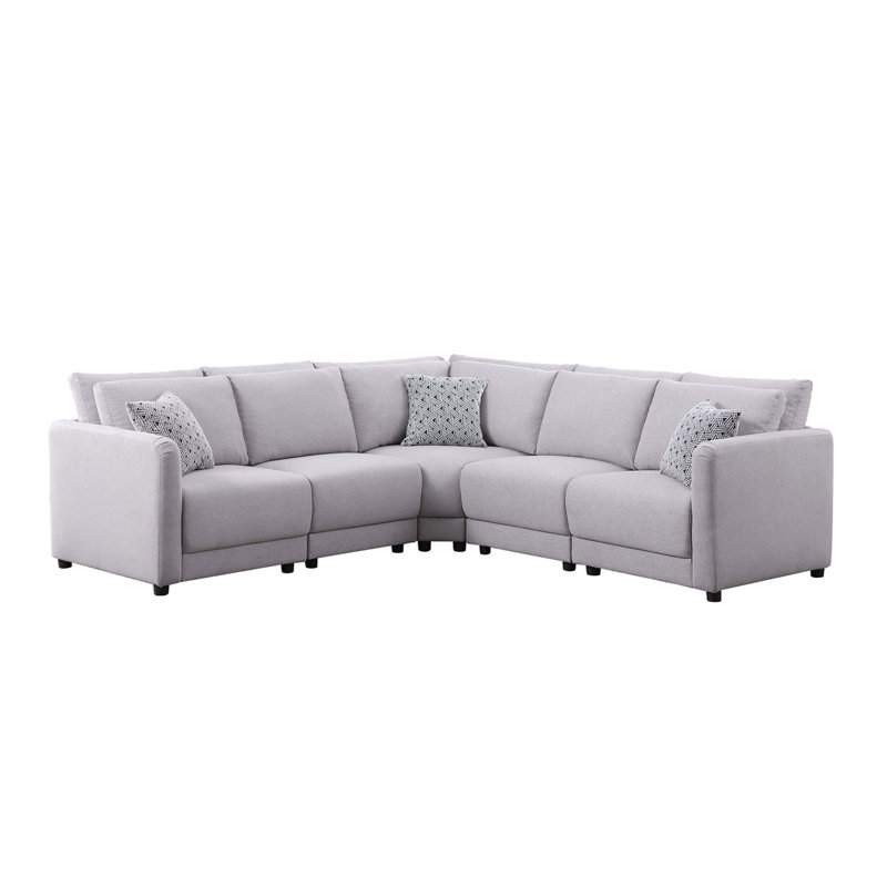 Penelope Light Grey Linen Fabric Reversible L-Shape Sectional Sofa With Pillows