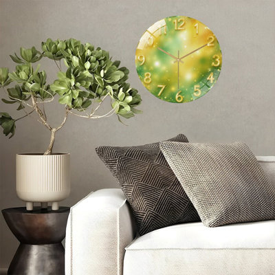 Horloge murale dorée dorée sur fond vert jaune - art moderne 12 po