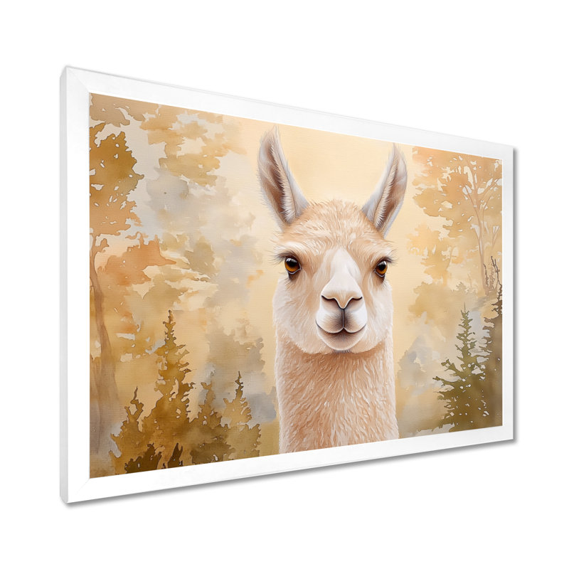 Portrait de lama dans la forêt I - salon d'art mural lama, H 12 po x l 20 po, Blanc
