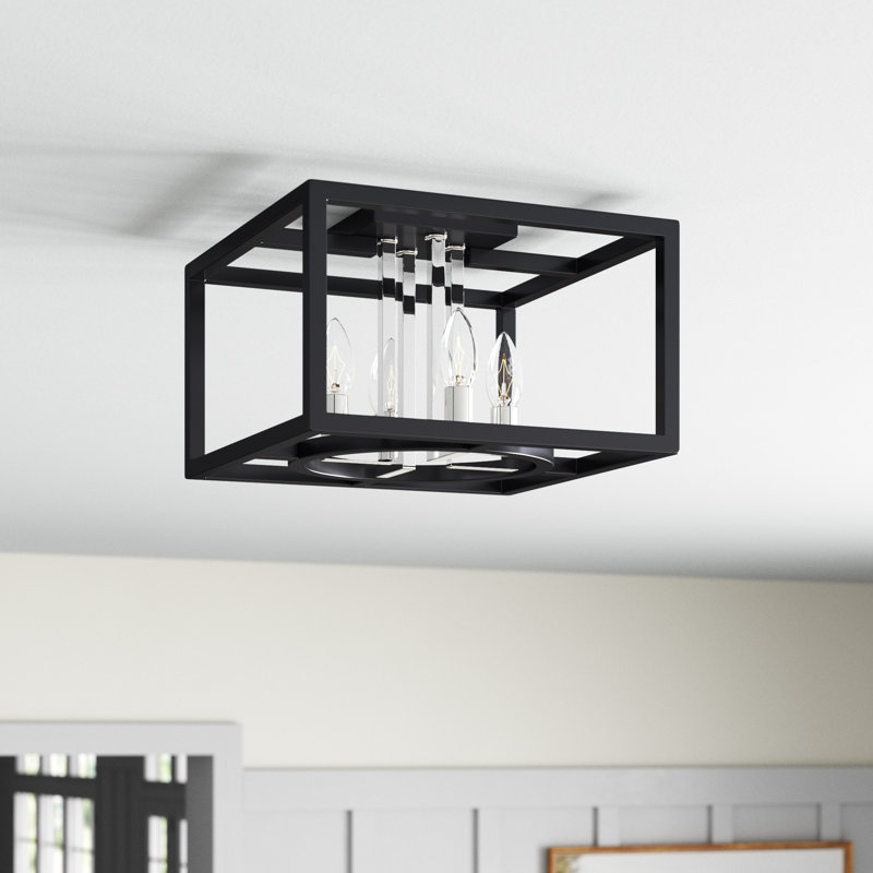 Plafonnier encastré 4 lumières Karine, H 9,25 po x l 12,99 po x P 12,99 po, Noir/chrome