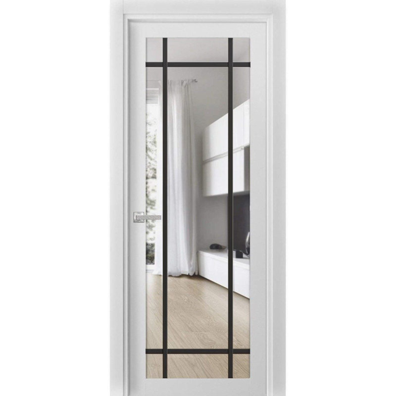 Porte française solide unie | Verre transparent Lucia 2266 | Poignée simple à panneau régulier | Salle de bain, Blanc