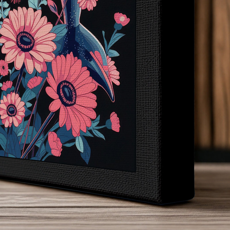 Dolphin Among Blooms Modern - Wrapped Canvas, 36x24 - 91.4 x 61.0 cm, Black Border