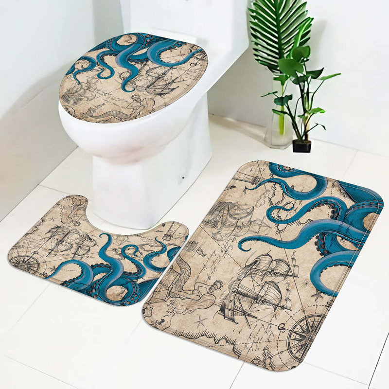 Ensemble de rideaux de douche 4 pièces Vintage Nautical Octopus