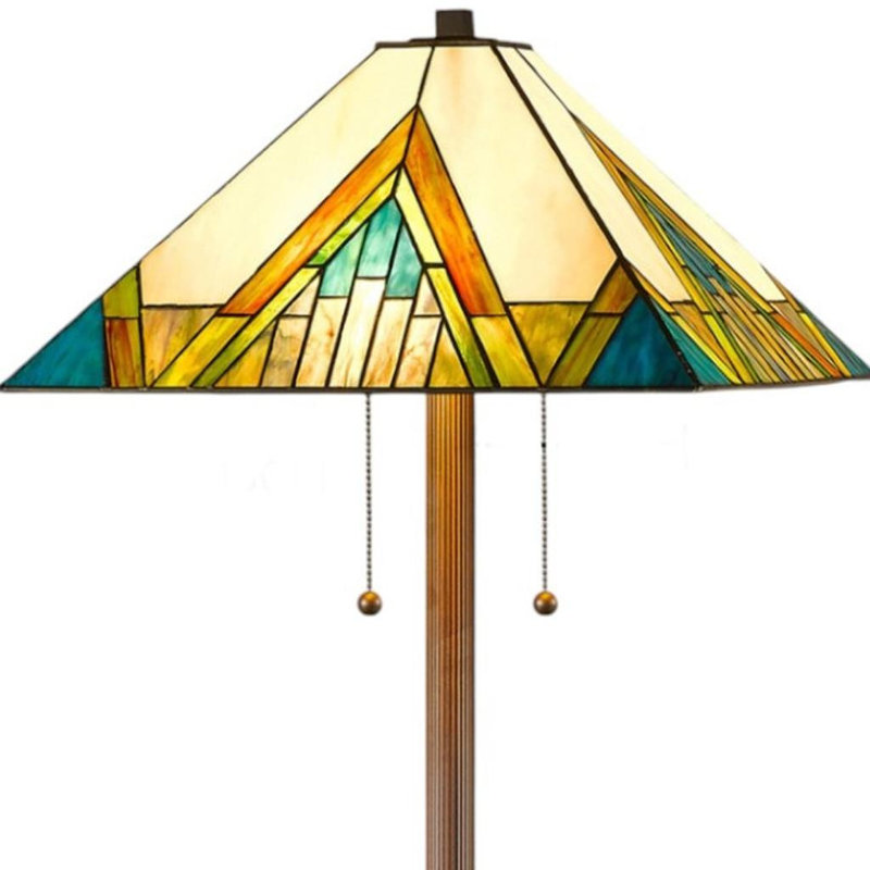 Lampe sur pied 62 "à deux lumières de style Tiffany avec abat-jour en verre coloré bleu ambre et vert