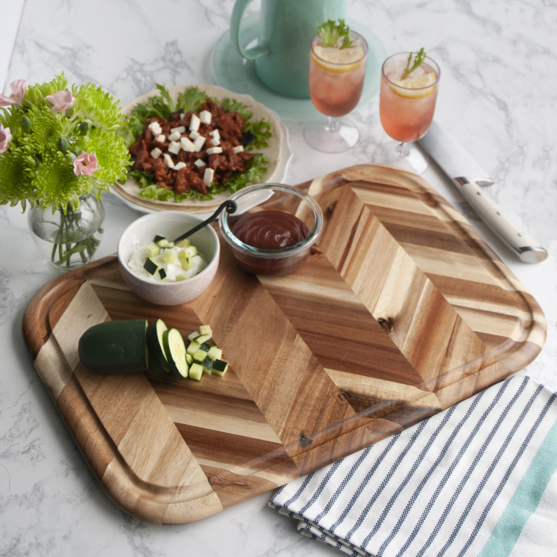 Acacia Herringbone Rectangular Carving and Cutting Board