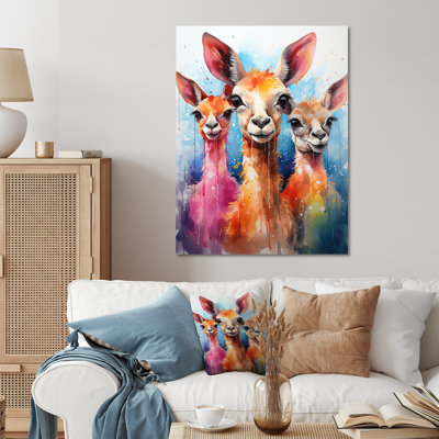 Curious Portrait of Llama Friends - Art mural en métal avec un lama