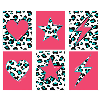 Leopard Pattern Bold Shapes Beautiful Bright Strong - 6 Piece No Frame Print Set