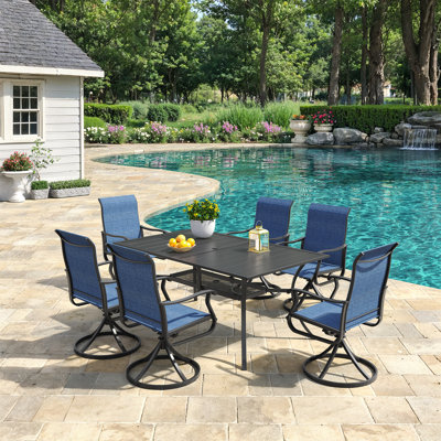 Ensemble repas pour 6 personnes avec table de salle à manger rectangulaire et 6 chaises pivotantes PVC-coated polyester