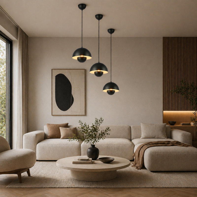 Luminaire suspendu moderne pour îlot de cuisine noir, plafonnier à dôme en métal mat pour îlot de cuisine, salle à manger, chambre à coucher (ensemble de 3)