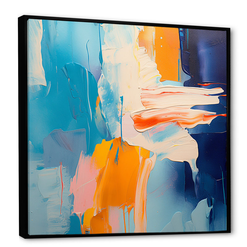 «Blue and Yellow Vivid Abstract Whispers Art», reproduction d'art murale abstraite, Cadre flottant noir