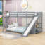 Lit superposé double au-dessus de double avec échelle, glissoire et tablettes de rangement-712138879