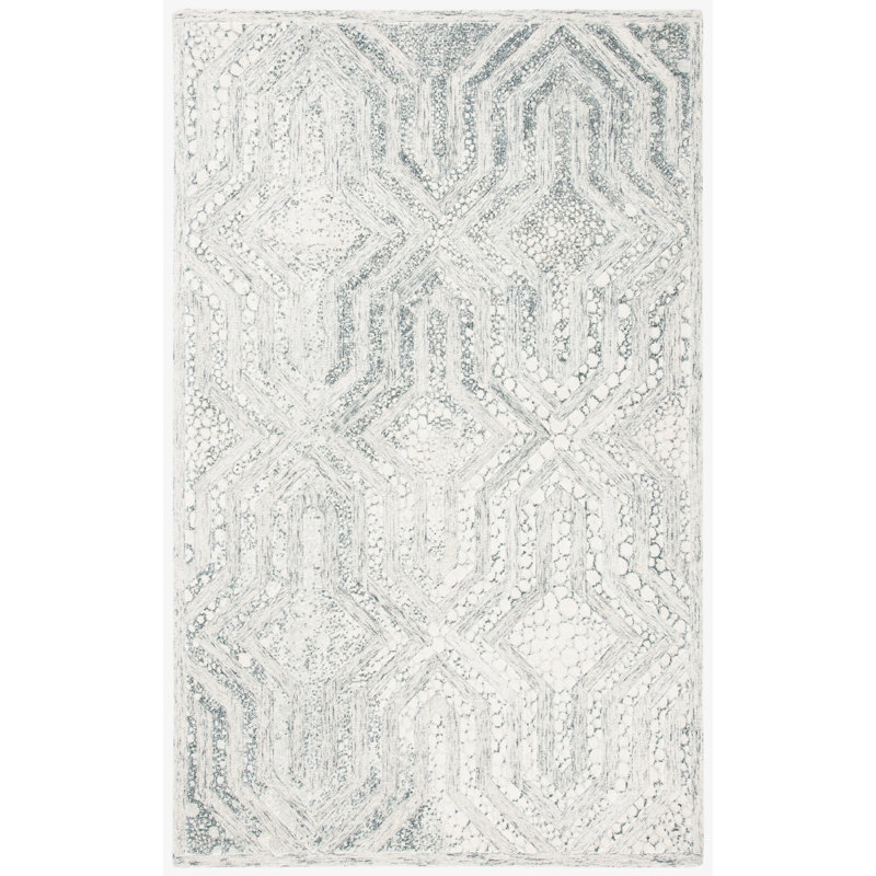 Restoration Vintage Hand Tufted Wool/Viscose Pile Geometric Rug in Charcoal/Ivory, Rectangle 3' x 5'
