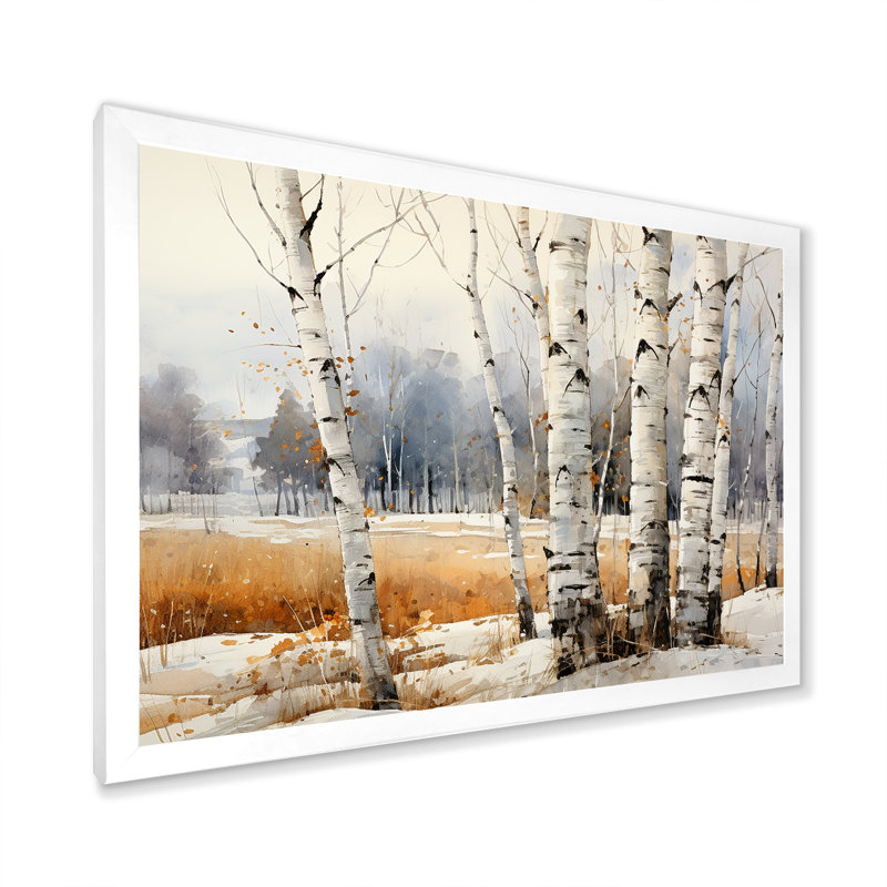 Beauté de bouleau beige et gris II sur toile, H 30 po x l 40 po x P 1,5 po, Cadre photo blanc