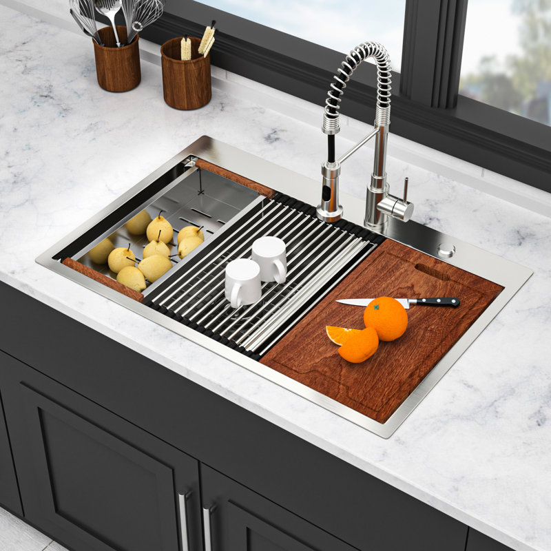 16 Gauge T304 Stainless Steel Double Bowl  60/40  Topmount Drop - In Kitchen Sink 33"x22"x10", Brushed Nickel Finish, X Shaped Water Flow Design, R10 Rounded Corner, Condensation Coating, 3mm Pad,