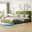 Bed Frame, Upholstered Platform Bed With Curved Tufted Headboard