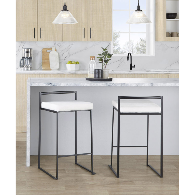 Tabouret de bar et de comptoir Ernestine, Velours blanc, Doré, Tabouret de comptoir (siège d'une hauteur de 27 p