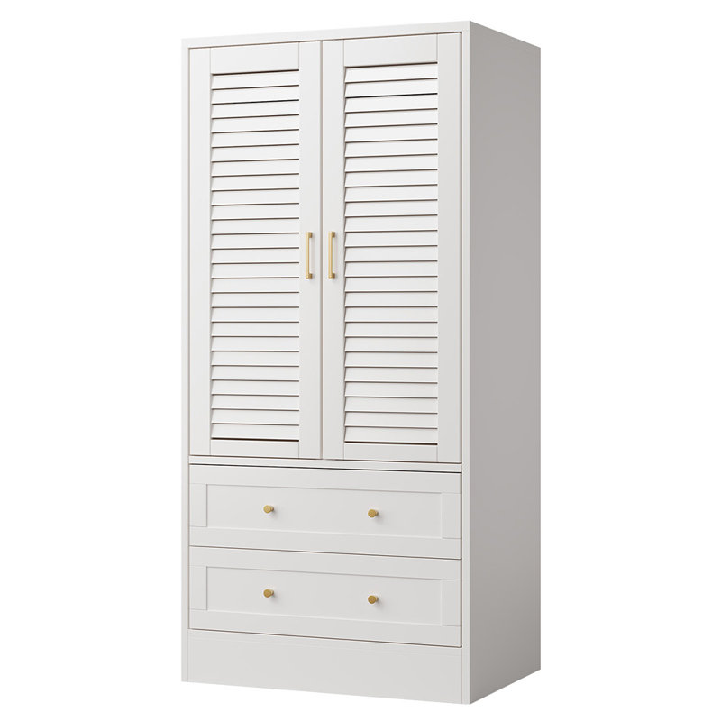 Armoire-penderie en bois avec 2 portes, 2 tiroirs et tringle, meuble de rangement autoportant pour chambre à coucher