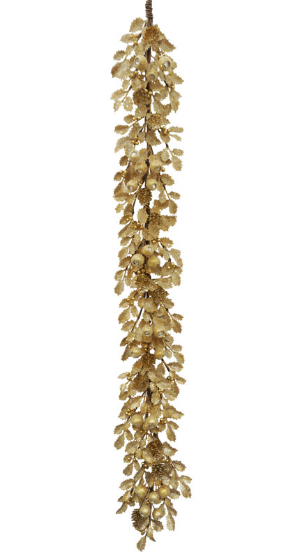 HOLLY LEAF WITH POD GARLAND, Gold