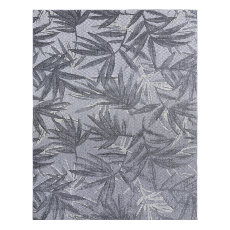 Fosel Gray and Ivory Synthetic 5' x 7' Outdoor Rug