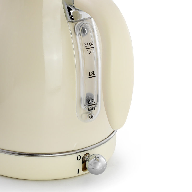 MegaChef 1.8 Quart Electric Tea Kettle and 2 Slice Toaster Combo in Gloss Cream