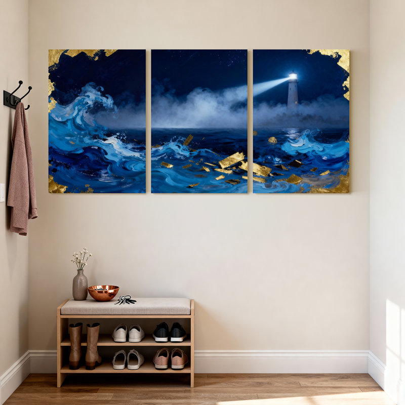 Ensemble de 3 reproductions d'art sur toile Ocean Waves, H 30 po x l 60 po