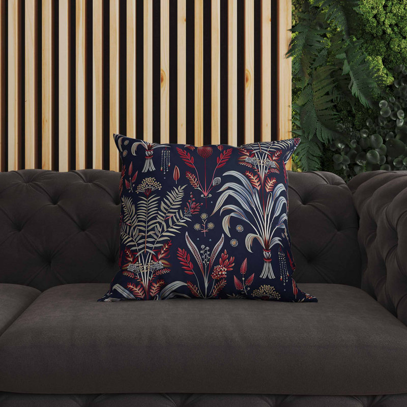 Coussin intérieur / extérieur Indian Dabu Flora, Bleu/rouge, Carré 16 po