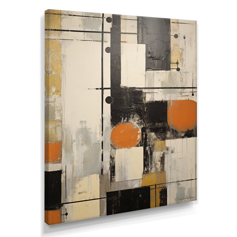 «Deconstrstruction Beige Orange Black White - Abstract Shapes», reproduction d'art murale, H 20 po x l 12 po x P 1 po