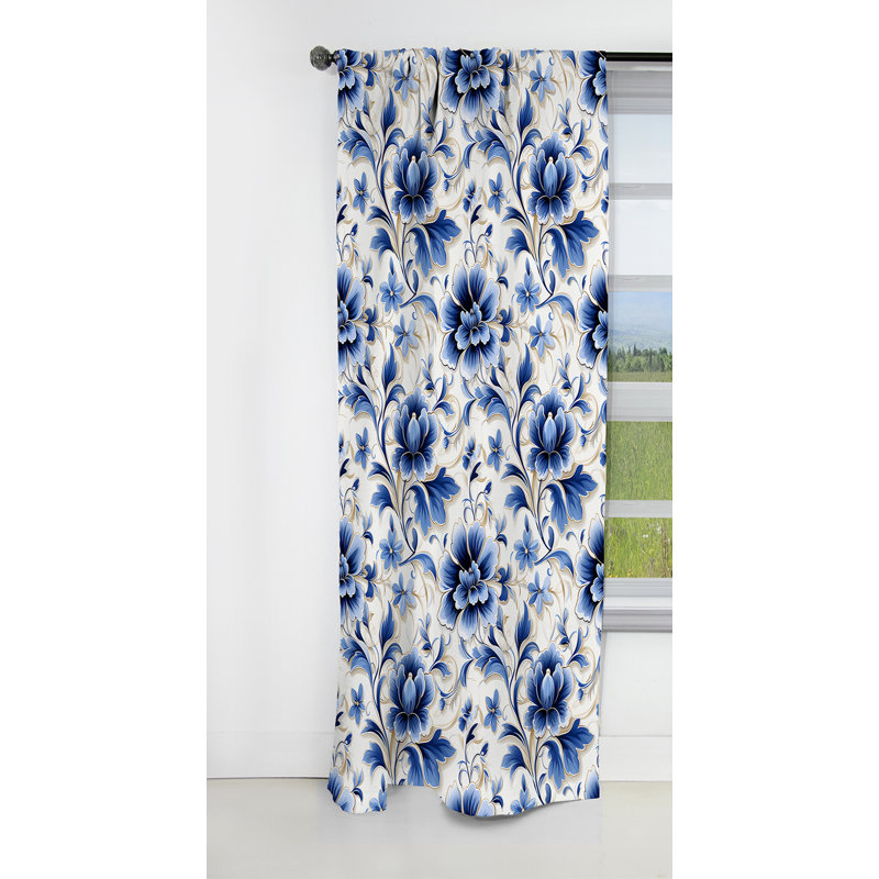 Motif victorien de cobalt Ii Victorian III - rideau damas - 1 rideau occultant, L 52 po x L 120 po