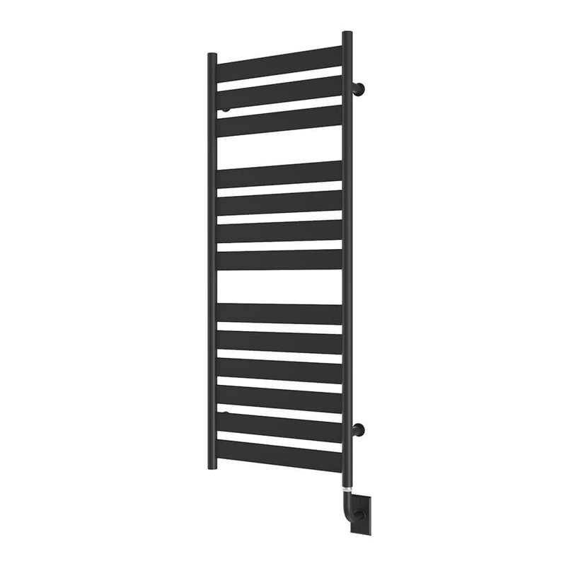 Chauffe-serviettes électrique mural câblé 19,5 po x 51 po Romano - noir mat, rempli de liquide, comprend un interrupteur intelligent programmable, garantie à vie