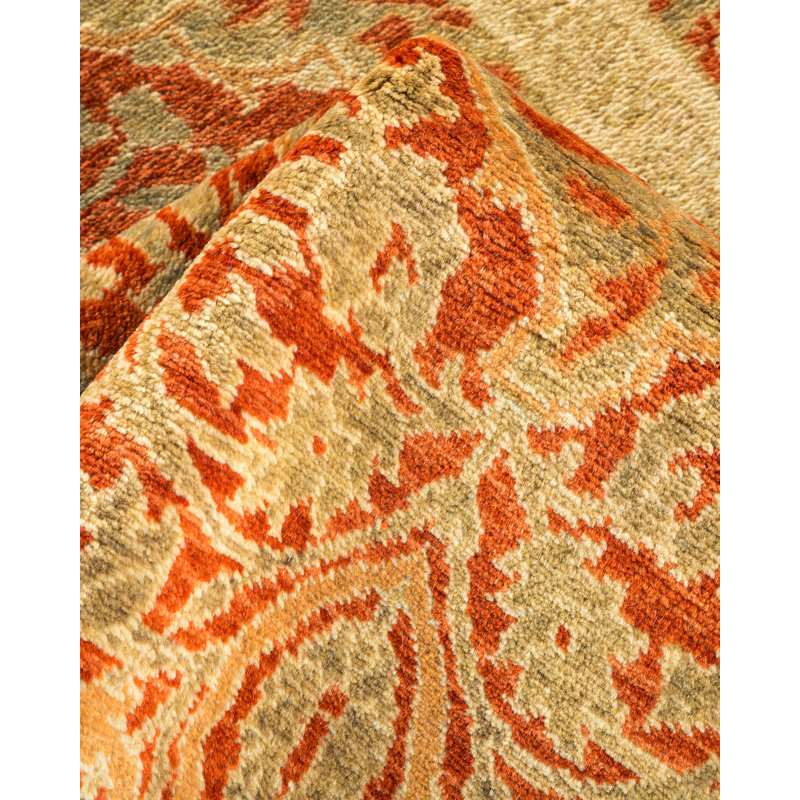 Tapis orange en laine noué à la main de conception unique 4 pi 2 po x 6 pi 7 po Ohlone Ohlone