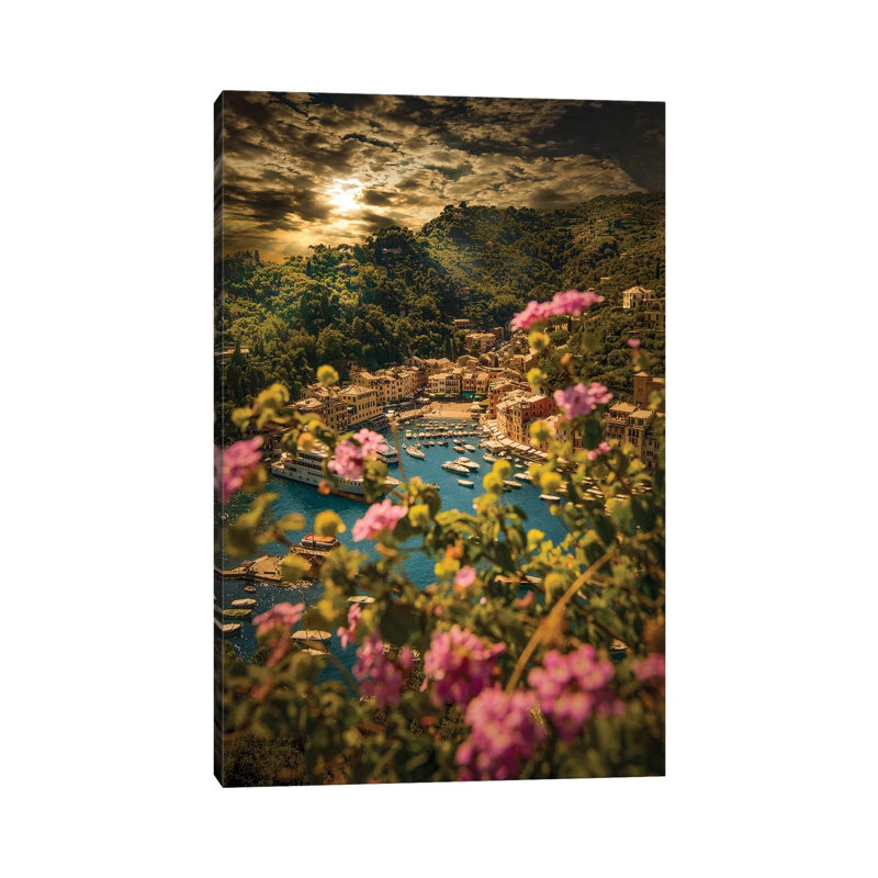 Portofino With Flowers by Enzo Romano - Print on Canvas, 45.72cm H x 30.48cm W x 1.91cm D, Wrapped Canvas