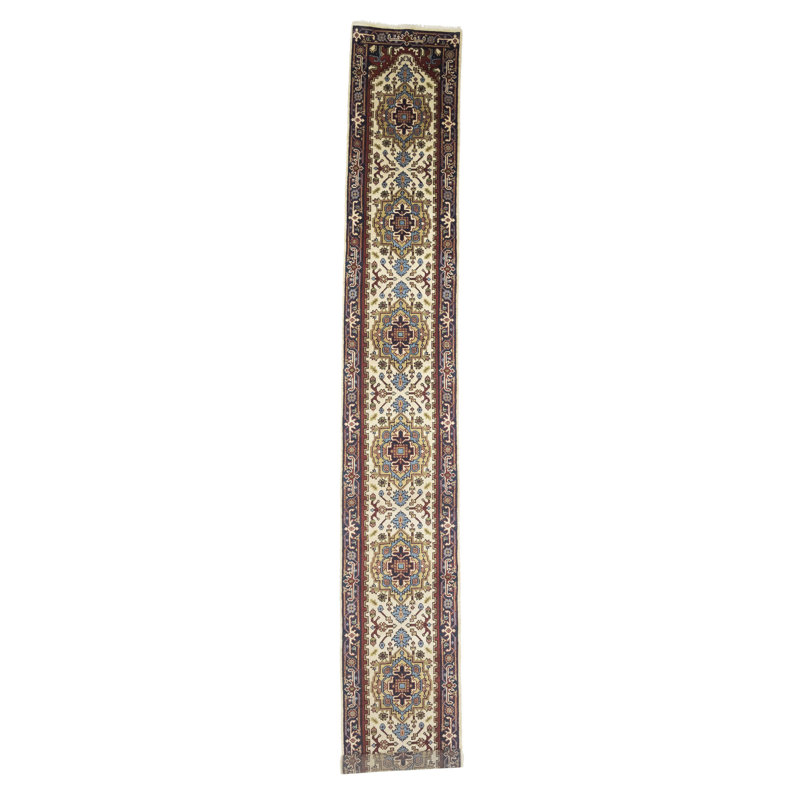 Tapis de couloir oriental crème crème traditionnel 3 x 19 Heriz Serapi