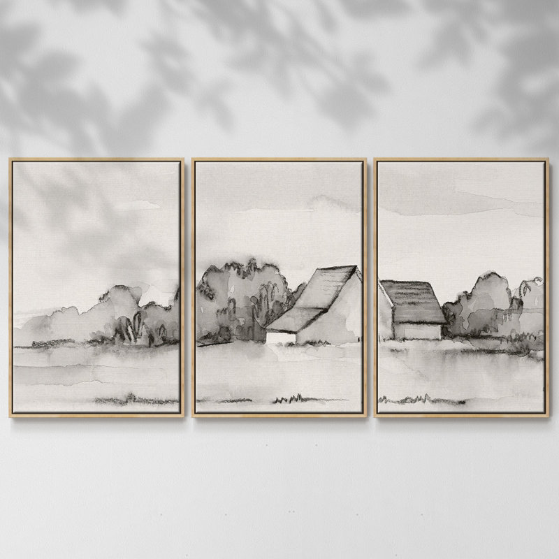 Wyeth Barn II, reproduction sur toile 3 pièces, Naturel, H 36 po x l 75 po x P 2 po